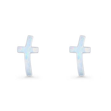 Cross Stud Earring Lab Created White Opal 925 Sterling Silver Wholesale